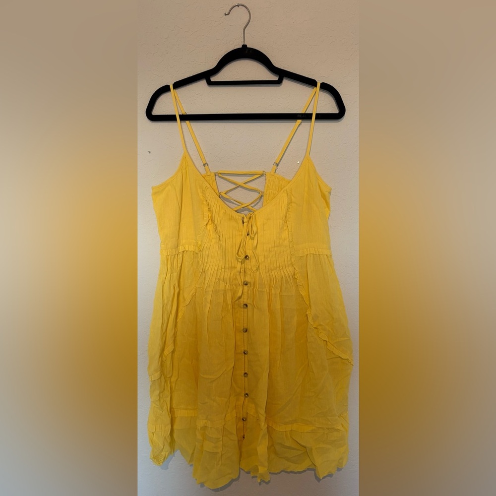 Yellow Sleeveless Dress with Button Detail